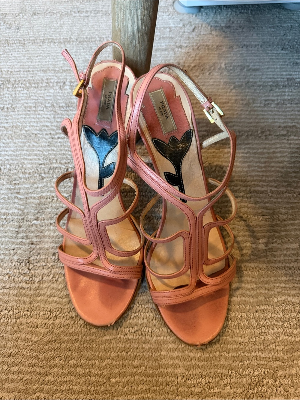 Prada Coral Pink Strappy Leather Heels
